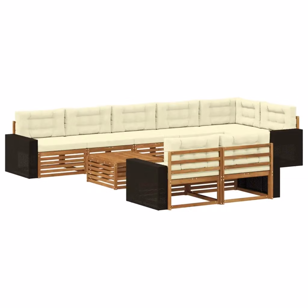 Set di divani da esterno a forma di U vidaXL in legno di acacia beige con cuscini inclusi – 2