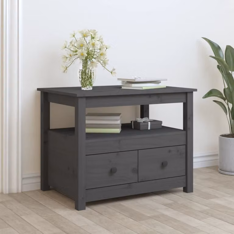 vidaXL Tavolino grigio 71x49x55 cm in legno di pino massiccio - Tavolino - Tavoli da caffè - Tavolino - Tavolino da divano