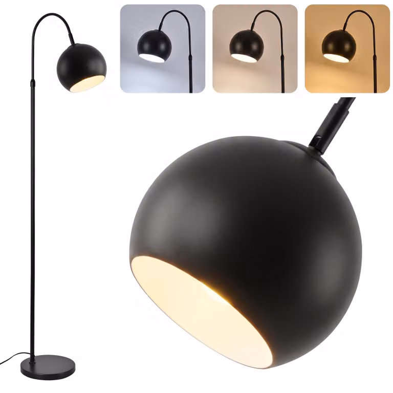 Lampada da terra ad arco, attacco E27, interruttore a pedale, 160 cm, colore nero