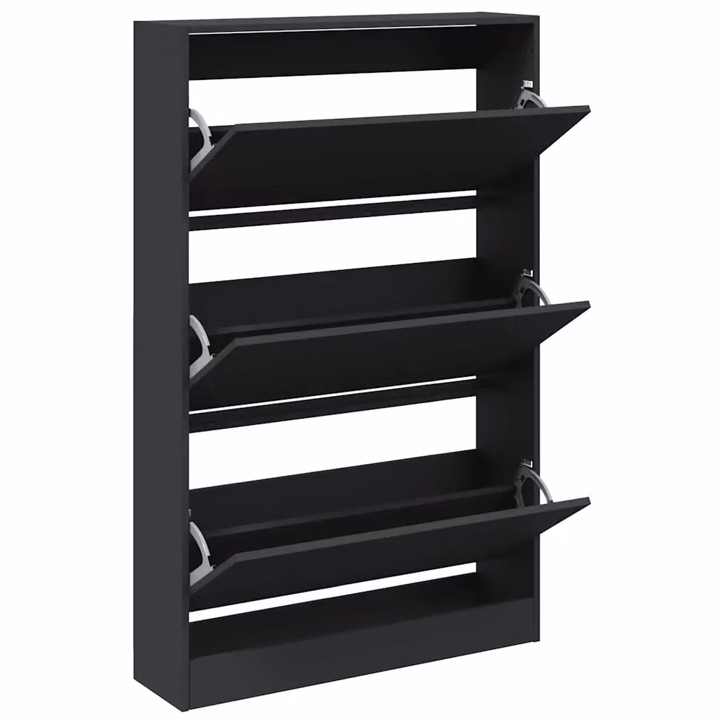 Scarpiera a parete Design Mania Nera con scomparti basculanti in legno, L: 80 cm, P: 21 cm, H: 125,5 cm – 2