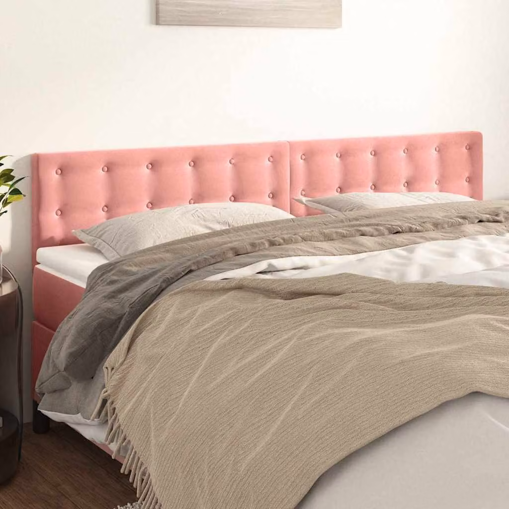 Testiera per letto vidaXL in velluto rosa con pannello imbottito, L: 160 cm, P: 5 cm, H: 78-88 cm