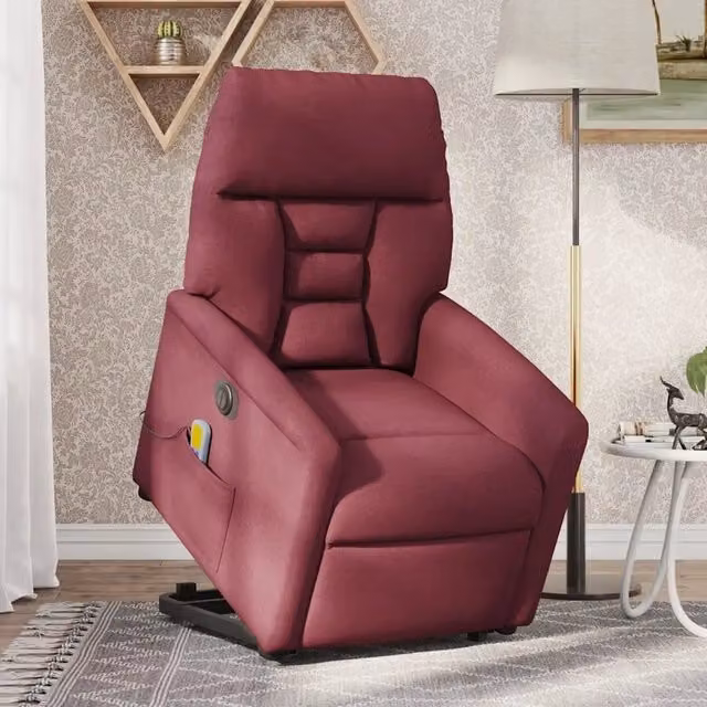 Poltrona Alzapersona Elettrica con Massaggio vidaXL, Colore Rosso, Rivestimento in Tessuto e Schiuma