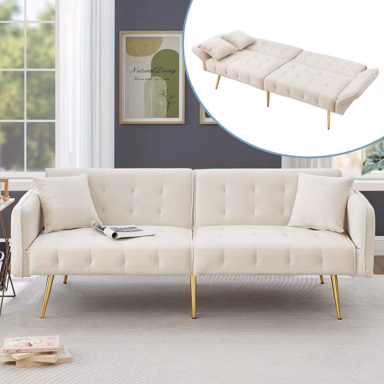 Divano letto - Letto a scomparsa - Divano trasformabile - Divano - Letto per ospiti - Design moderno, colore bianco - Schienale e braccioli regolabili