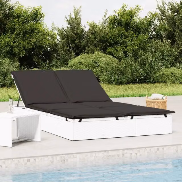 Lettino Prendisole 2 Persone con Cuscini Bianco in Polyrattan 319648