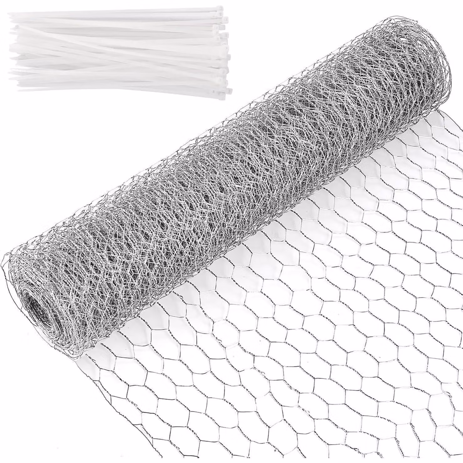 Recinzione in filo metallico zincato, 0,4 x 12 metri, a maglia fine, ideale per recinzioni per animali e giardini, con 50 fascette per il fissaggio
