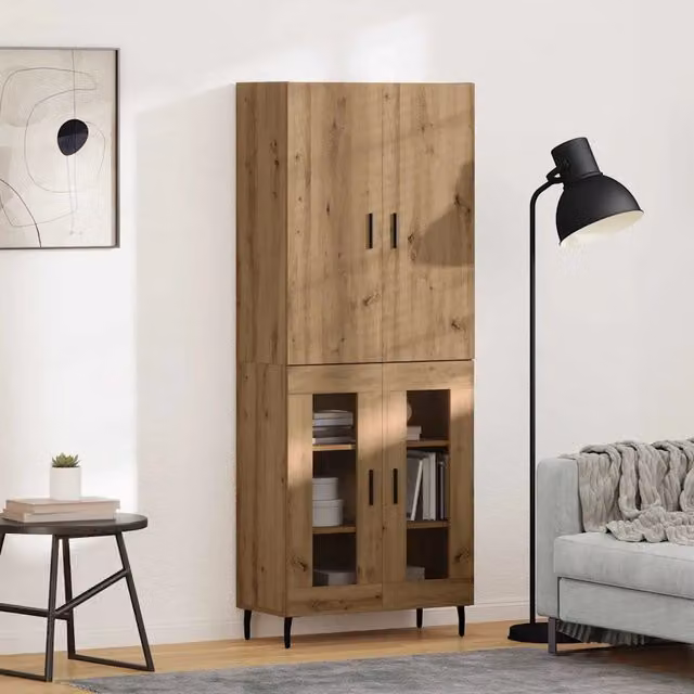 Credenza moderna vidaXL in legno e vetro marrone con ante a battente e ripiani interni L/P/H: 69,5 x 34 x 180 cm