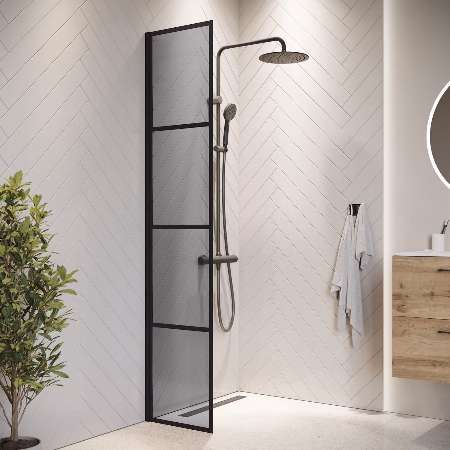 Badplaats Parete Doccia Essos 40 x 200 cm – Nero – Doccia Walk-In 8 mm Vetro Fumé