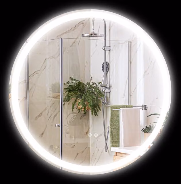 Specchio da bagno rotondo Zephmum con luce LED, bianco e argento, sospeso a parete, con touch switch e regolabile in intensità, L: 60 cm, P: 60 cm, H: 60 cm