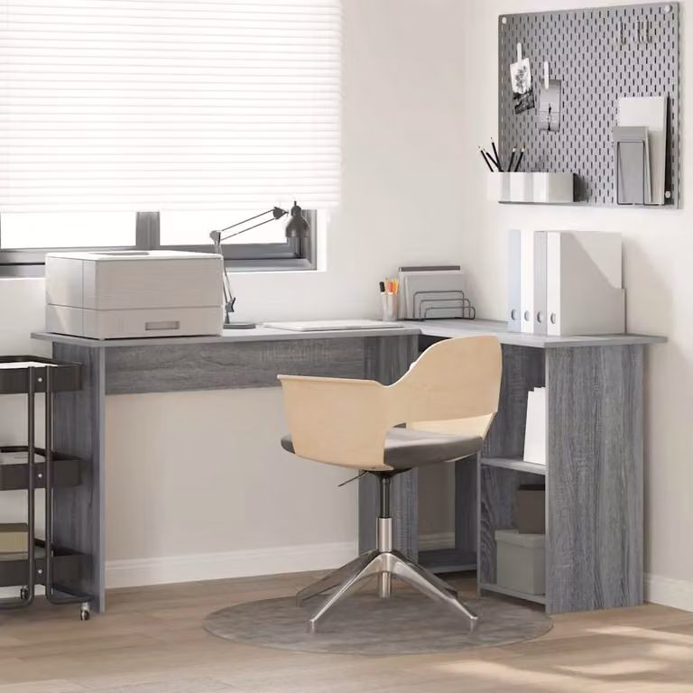 Scrivania angolare moderna vidaXL in legno ingegnerizzato grigio, L 142 x P 102 x H 73 cm