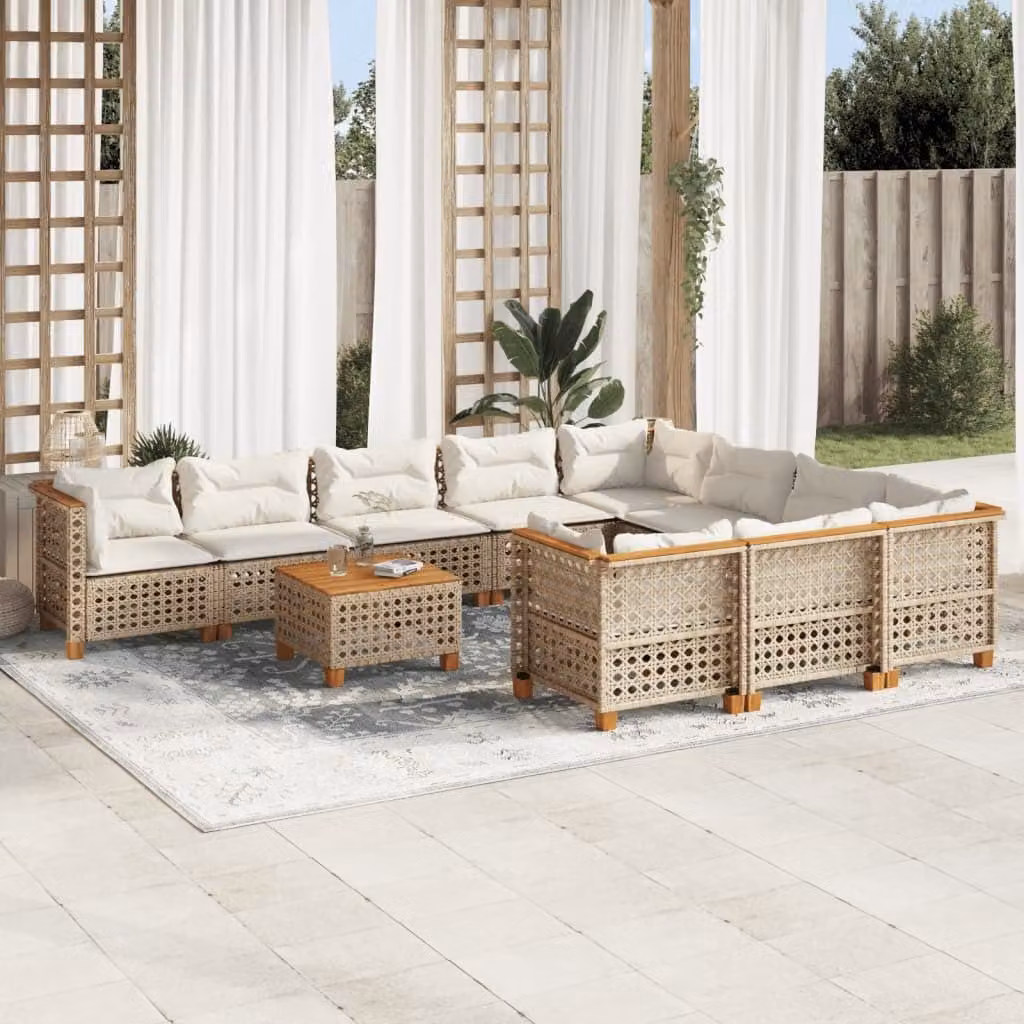 Maison Exclusive - Set da giardino 11 pezzi con cuscini in polyrattan beige