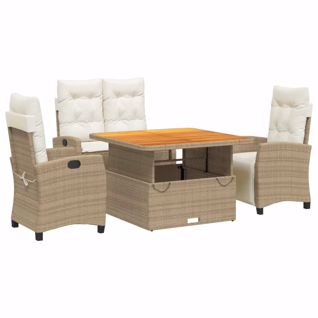 Set da Pranzo da Giardino 4 pz vidaXL in Legno di Acacia Oliato con Cuscini Beige – 2