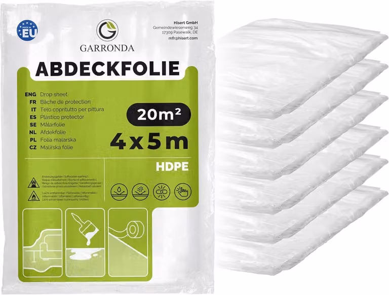Pellicola protettiva trasparente in HDPE, 4x5 metri, confezione da 6 pezzi, per lavori di ristrutturazione