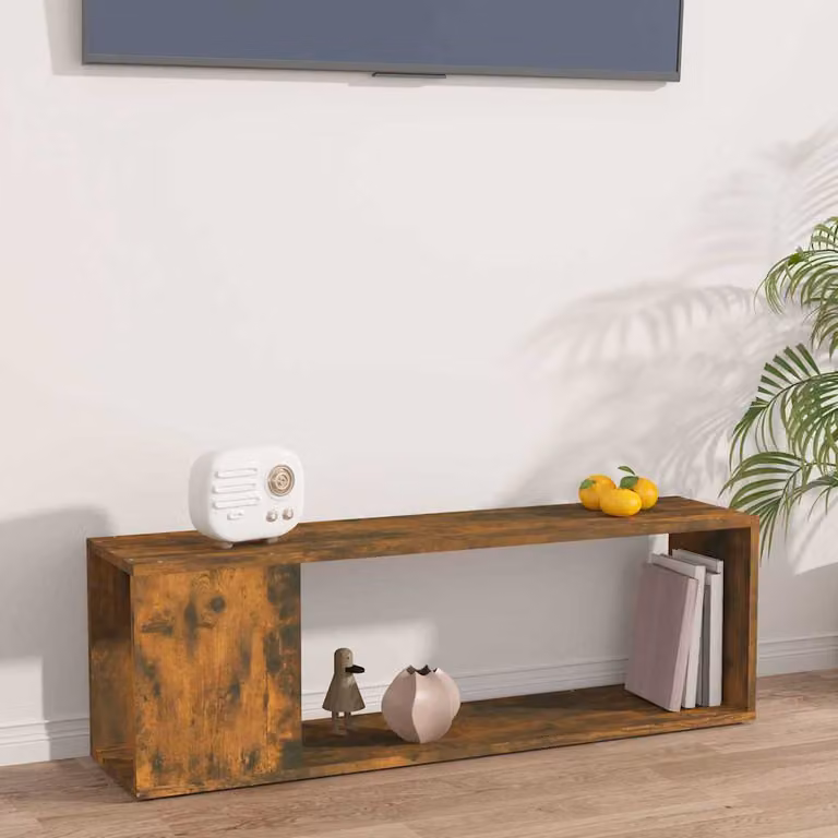 Mobile TV vidaXL in legno Rovere Fumo con ruote, L 100 cm x P 24 cm x H 32 cm
