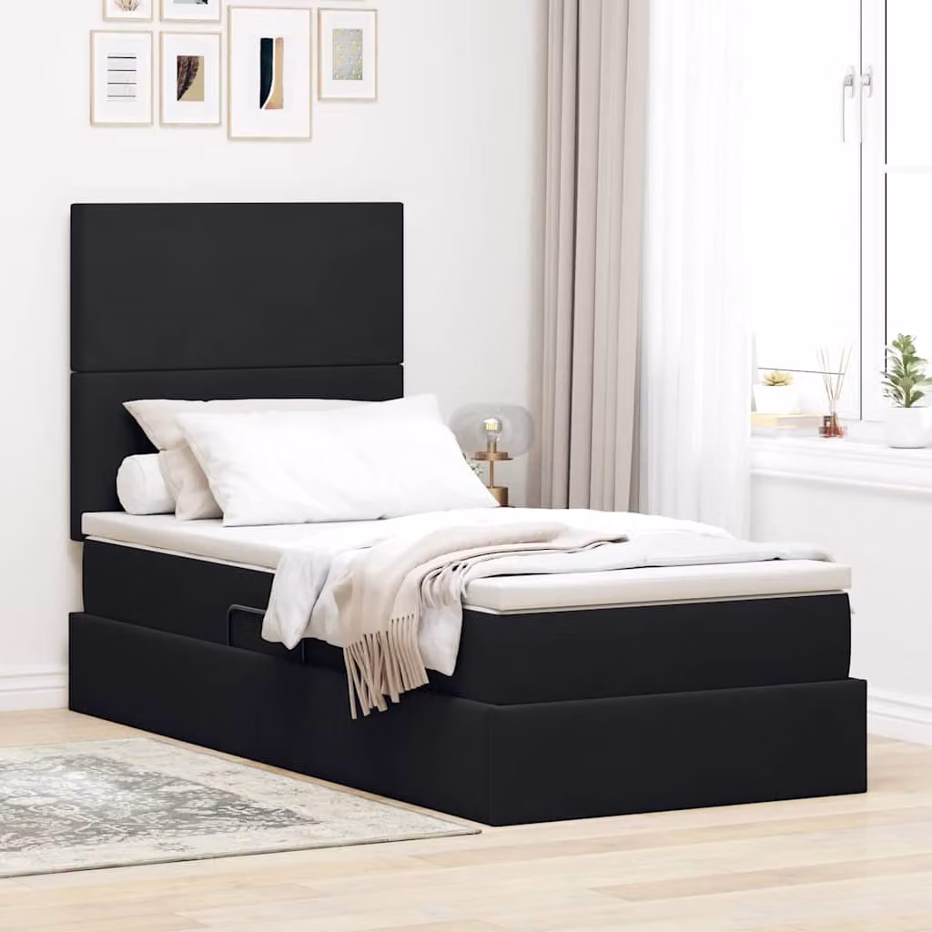 Letto con contenitore vidaXL in velluto nero con base a sollevamento e porta USB L: 100 cm, P: 200 cm, H: 204 cm – 1
