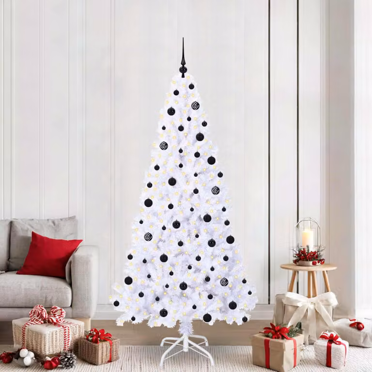 Albero di Natale artificiale moderno vidaXL bianco con luci LED USB, altezza: 210 cm, in PVC e metallo