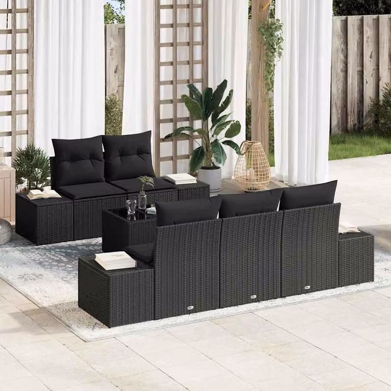 Maison Exclusive - Set Divano da Giardino con cuscino 6 pcs Nero polyrattan