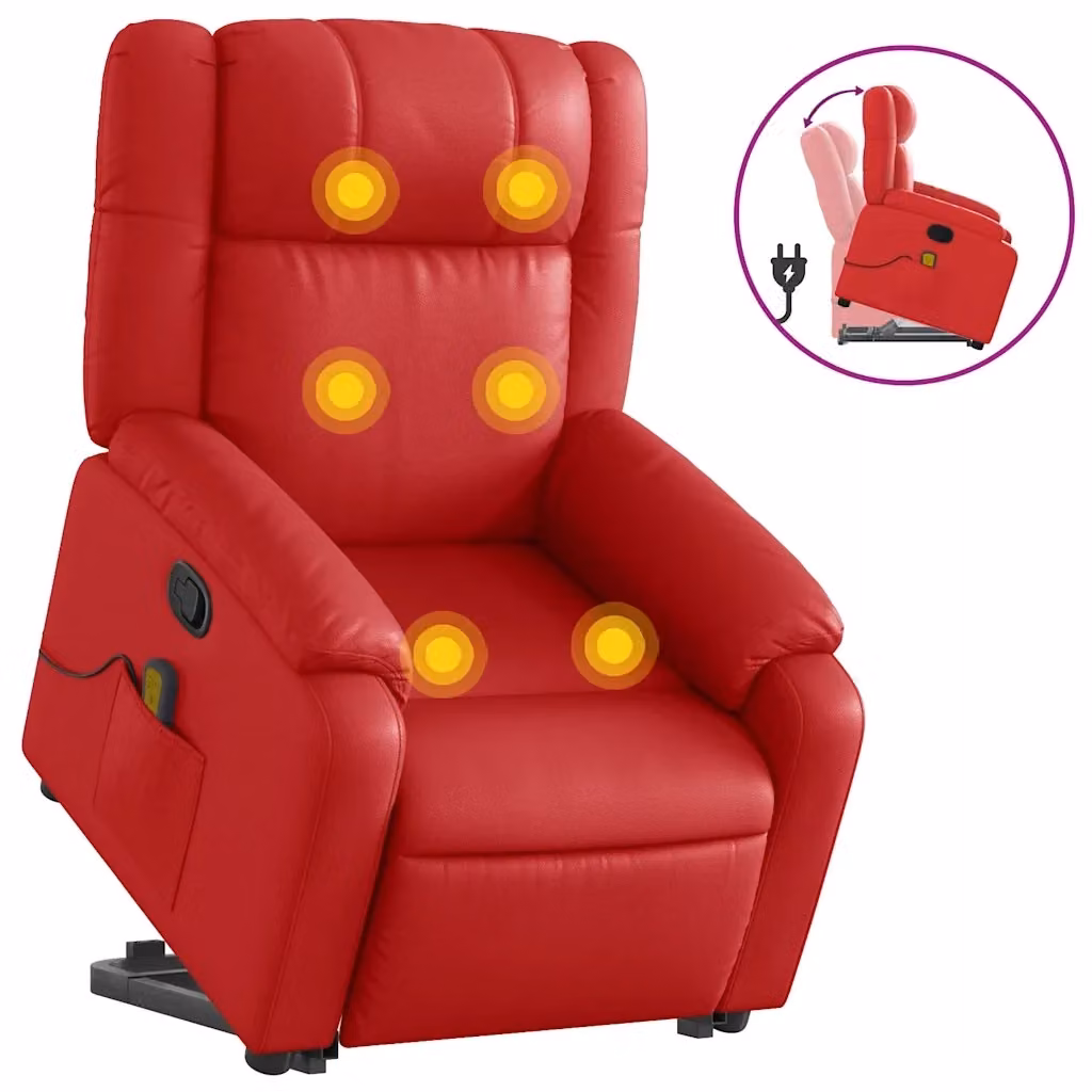 Poltrona Alzapersona Reclinabile con Assistenza Elettrica vidaXL in Similpelle Rossa con Braccioli e Imbottitura in Schiuma – 2