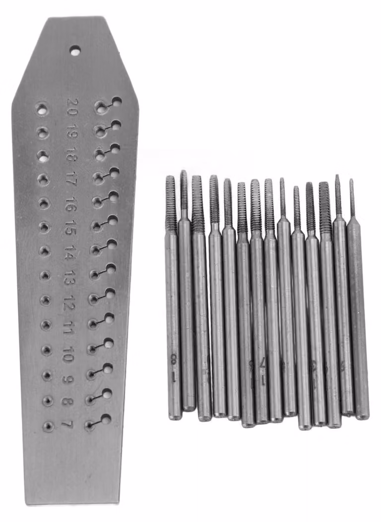 Kit per filettatura, 14 pezzi - Filetti da 0,7 mm a 2 mm - Per orafi/orologiai - Filettature/matrici - Riparazione filetti/riparazione orologi - Utensile essenziale - Kit per filettatura
