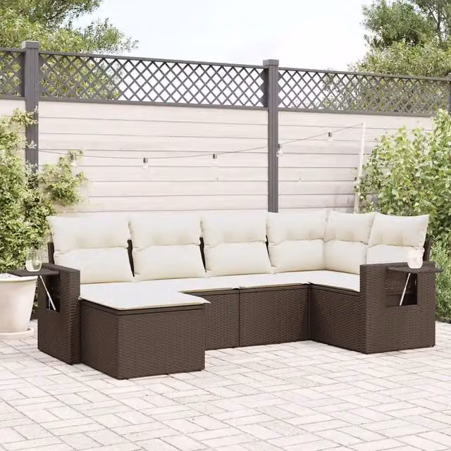 Set Divano da Giardino 6 pz con Cuscini Marrone in Polyrattan 3220462