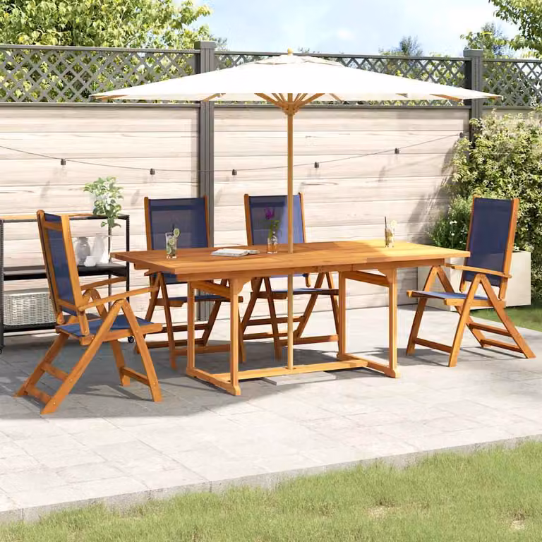 Set Pranzo da Giardino vidaXL in 5 Pezzi in Legno di Acacia Oliato e Textilene, Colori Blu e Marrone