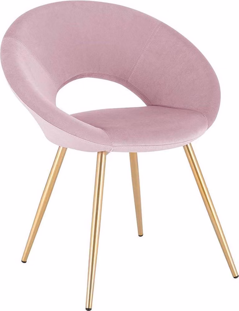Sedia Happyment Luxe in velluto – Rosa – Sedie da pranzo con braccioli – Sedia da riunione – Gambe in metallo dorato – 1 pezzo – Altezza seduta 47 cm