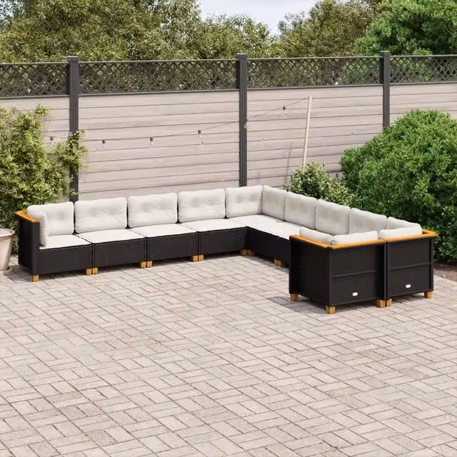Set di Divani da Giardino a Forma di U vidaXL in Polyrattan Nero con Cuscini Imbottiti e Rivestimenti Rimovibili – 1