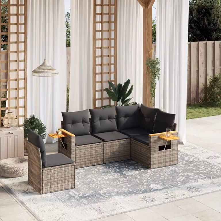 Maison Exclusive - Set Divano da Giardino 5 pz con Cuscini Grigio in Polyrattan