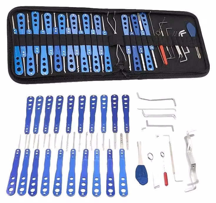 Set di strumenti per la duplicazione di chiavi, 30 pezzi, impugnatura ergonomica, acciaio inossidabile, confezione in pelle, utilizzo versatile