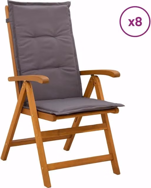 Set di 8 sedie da giardino reclinabili vidaXL in legno di acacia oliato con cuscini inclusi per esterno – 1