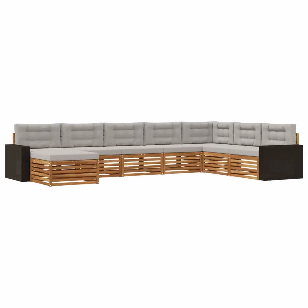Set di divani da esterno a L vidaXL in legno di acacia con 8 pezzi, beige e grigio – 2