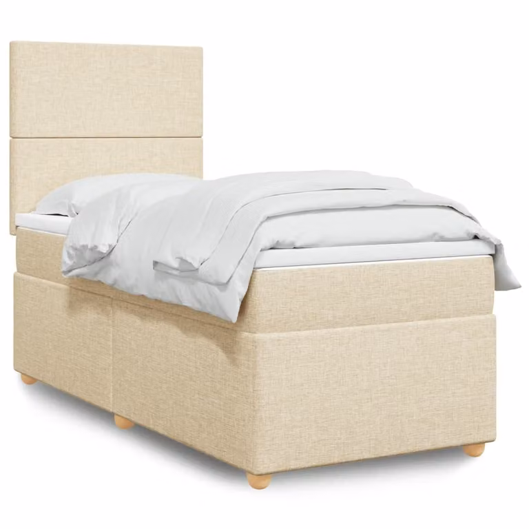 vidaXL Giroletto a Molle con Materasso Ibrido in Tessuto Beige e Bianco, L/P/H: 90 x 190 x 150,5 cm