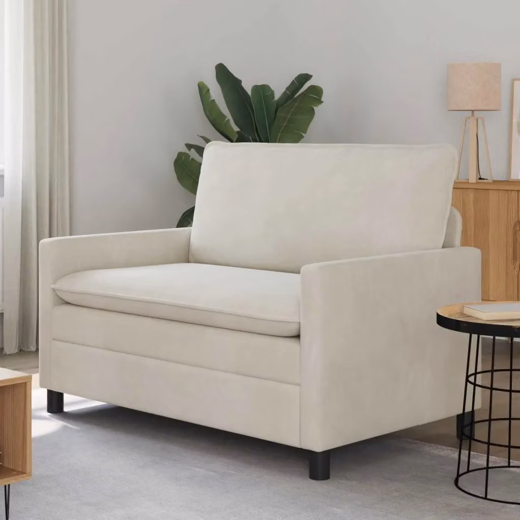 Divano moderno in velluto beige per soggiorno e camera da letto L: 126 cm, P: 81 cm, H: 87,5 cm – 2
