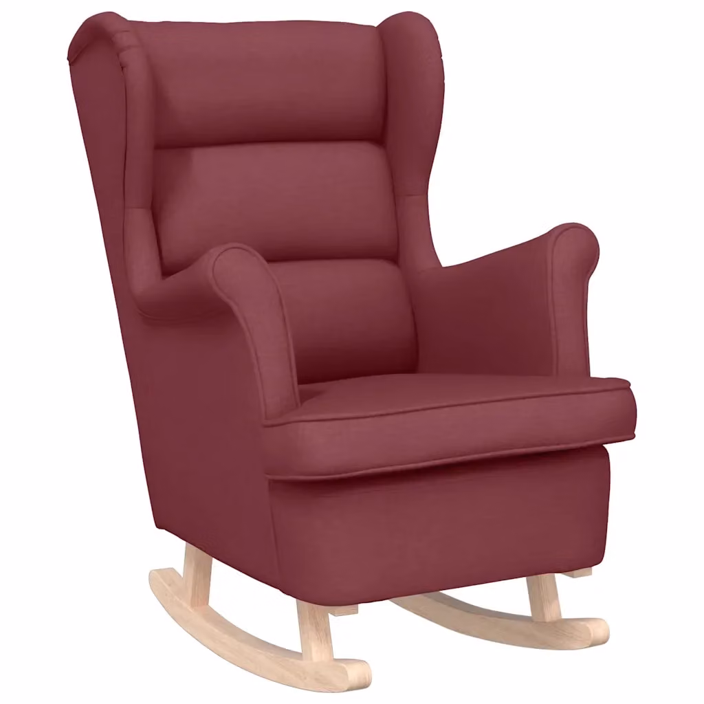 Sedia a dondolo vidaXL in tessuto rosso con braccioli e struttura in legno di gomma L: 74 cm, P: 90 cm, H: 102 cm – 2