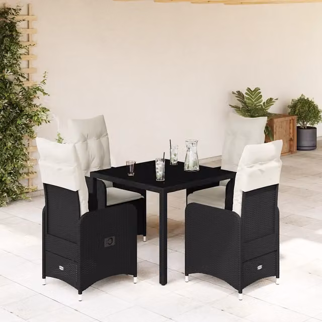 Set Bistrò da Giardino 5 pz con Cuscini in Polyrattan Nero 3276989