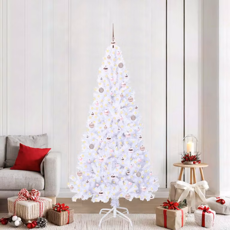 Albero di Natale artificiale moderno vidaXL bianco con LED in PVC e metallo, Altezza: 210 cm