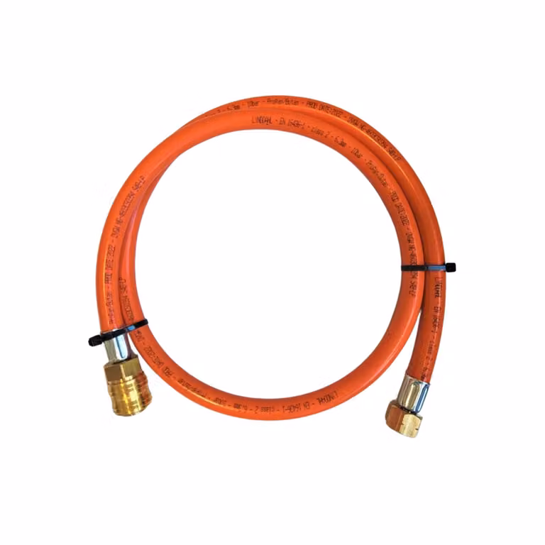 Tubo flessibile per gas propano-butano Zatechs 10 m 10 bar Ø6,3 mm DN 7,2 tipo 26 - 21,8 mm attacco LKS con raccordo rapido (manicotto) RQS Tubo flessibile per gas per barbecue a gas