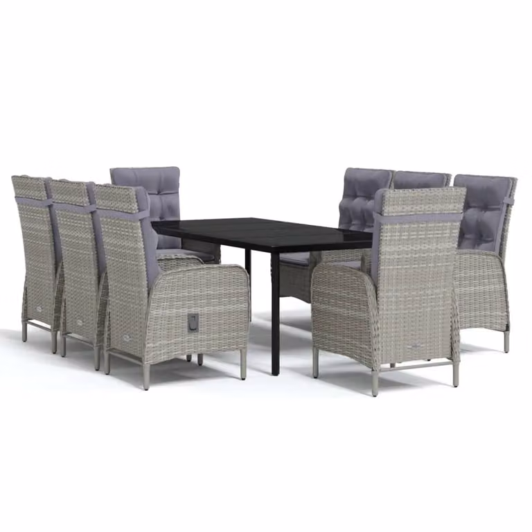 Set da Pranzo da Giardino 9 pz con Cuscini Nero e Grigio