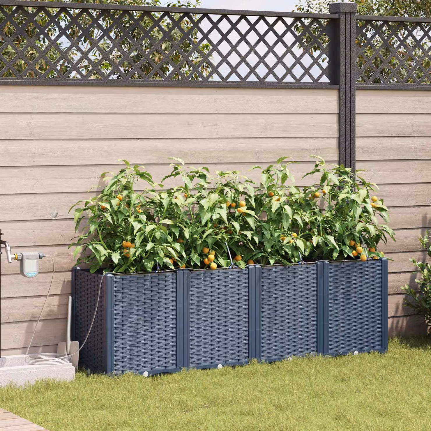 Set di 4 vasi da giardino vidaXL in plastica grigi, L: 160 cm, P: 40 cm, H: 52 cm