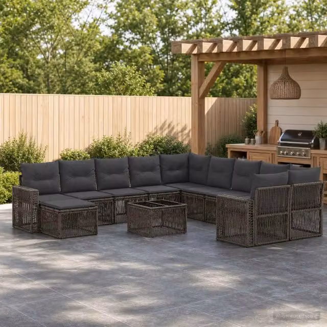 Set Divano da Giardino 12 Pezzi vidaXL in Polyrattan Grigio e Antracite con Cuscini e Tavolino