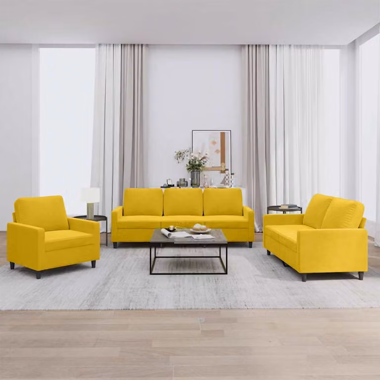 Set di divani 3 pezzi vidaXL in velluto giallo con cuscini per soggiorno moderno