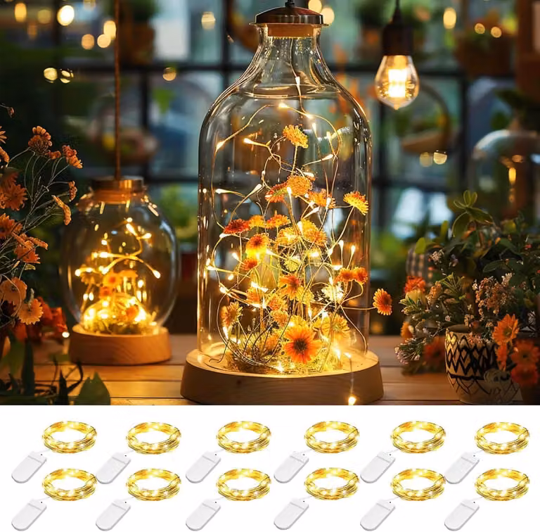 Catena luminosa a LED da 12 pezzi, alimentata a batteria, piccola, 2 metri, 20 LED. Mini catena luminosa a batteria, ideale per progetti fai-da-te. Micro catena luminosa impermeabile, piccola, adatta per decorazioni di feste, Natale e illuminazione. (Luce