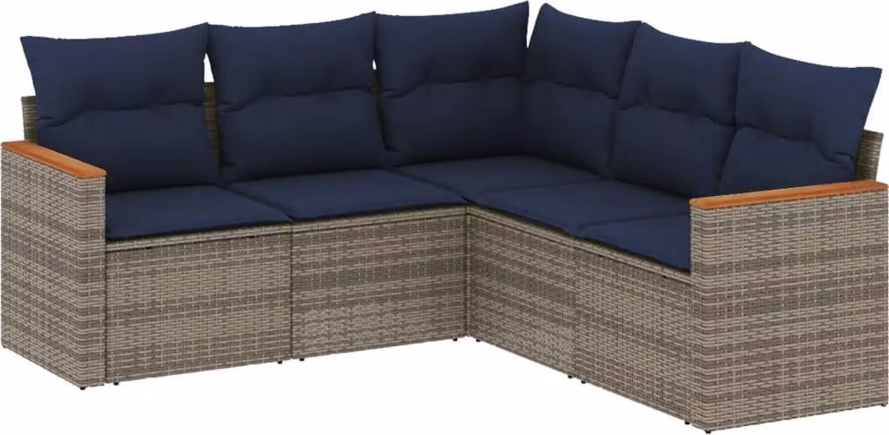 Set Divani da Giardino 5 pz con Cuscini Grigio in Polyrattan