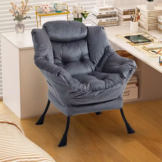 Poltrona relax OKWISH in metallo con supporto per il collo, grigio scuro, ideale per soggiorno, balcone e giardino – 1
