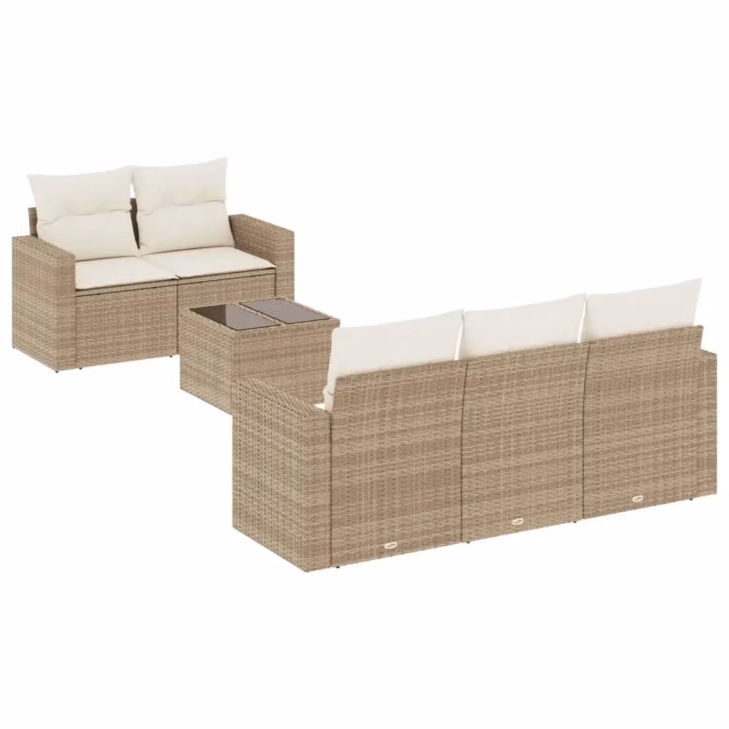 Set Divano da Giardino vidaXL 6 pz in Polyrattan Beige con Cuscini e Tavolino da Esterno – 2
