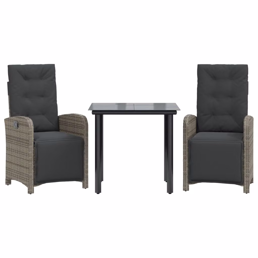 Set da Bistrò 3 pz con Cuscini Grigio in Polyrattan