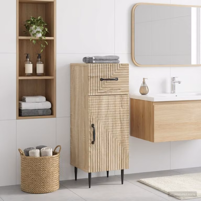 Mobiletto da bagno vidaXL HAARLEM in Rovere Sonoma con ante a battente, L/P/H: 30 x 31 x 80 cm