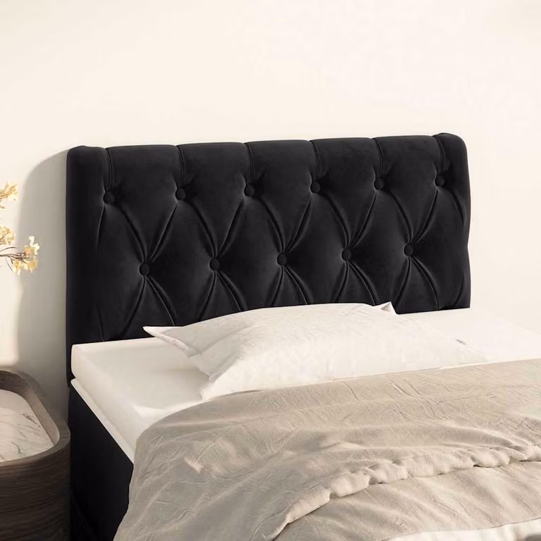 Testiera per letto vidaXL in velluto nero con struttura in legno e MDF, L: 80 cm, P: 7 cm, H: 78-88 cm