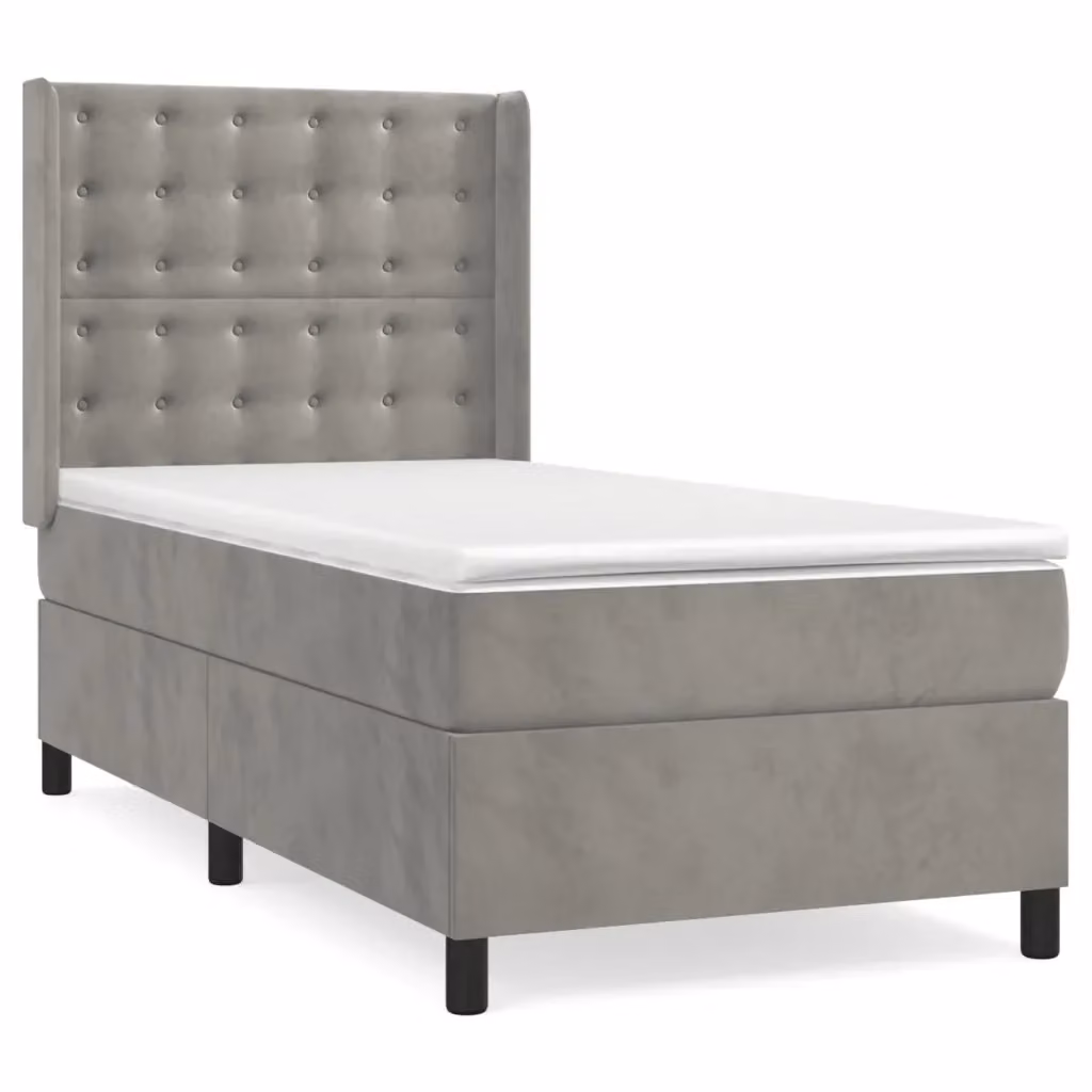 Letto con Giroletto a Molle e Materasso Ibrido vidaXL in Velluto Grigio e Bianco L/P/H: 90 x 190 cm – 2