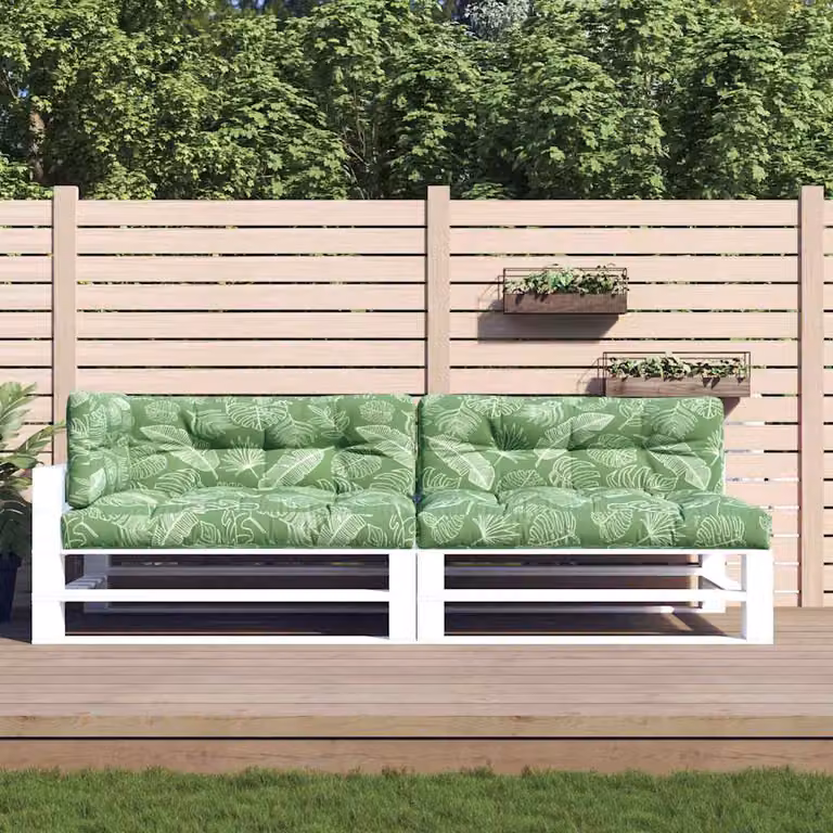 Set di 5 cuscini per pallet vidaXL in poliestere verde con motivo a foglie, impermeabili e resistenti ai raggi UV, L/P/H: 120 x 120 x 12 cm