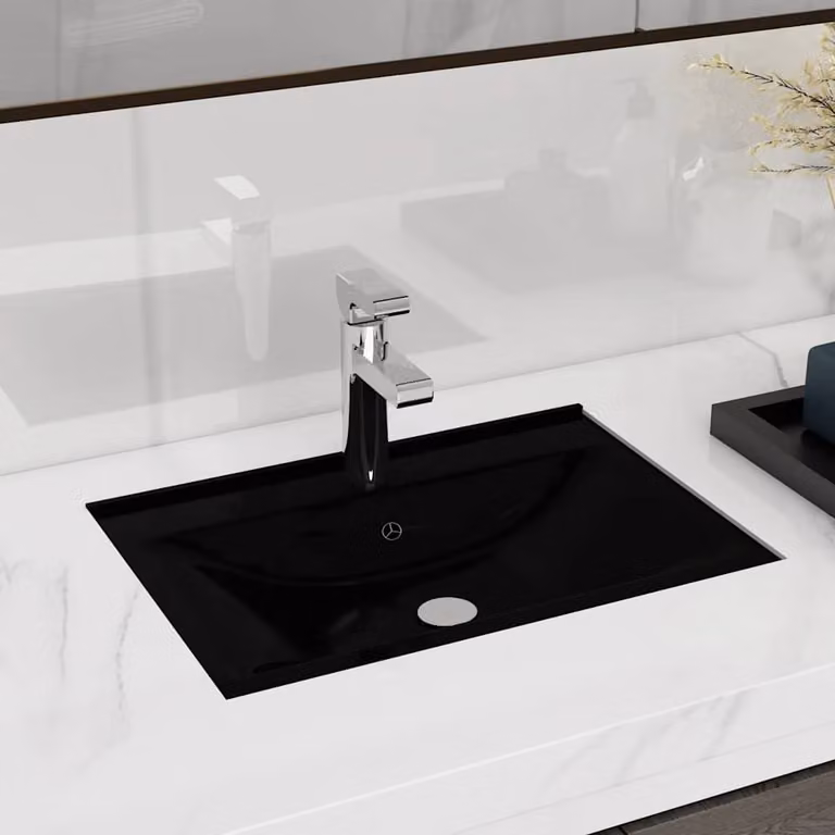 vidaXL Lavandino Bagno Ceramica Nera Rettangolare e Foro di Trabocco